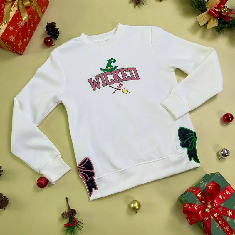 Wicked Changed For Good Side Bow Embroidery Sweatshirt, Wicked Side Bow Embroidery Shirt Hoodie | GrindPrints.com