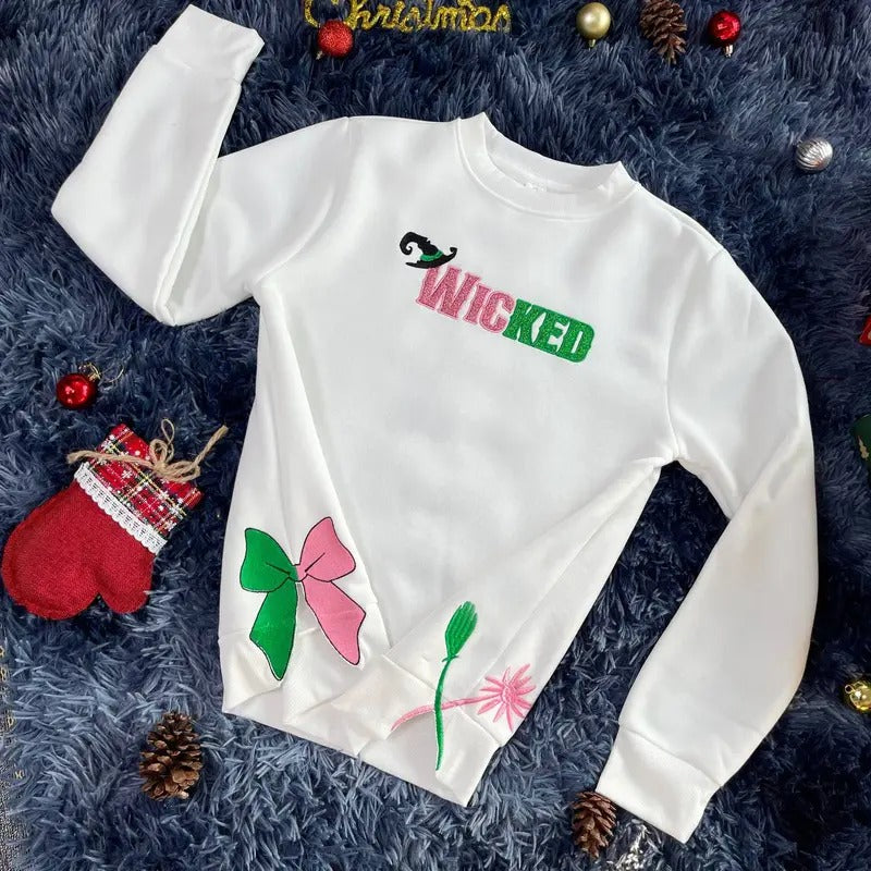 Wicked Side Bow Embroidery Sweatshirt, Christmas Movie Side Bow Embroidery Shirt Hoodie | GrindPrints.com