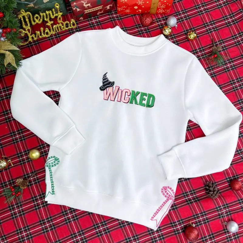 Wicked Sidebow Embroidered Sweatshirt, Wicked Space Holding Trending Embroidery T-Shirt Hoodie | GrindPrints.com