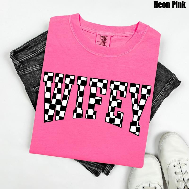 Wifey Black Checkered Comfort Colors T-Shirt 'NLB' Hoodie, Sweatshirt | GrindPrints.com