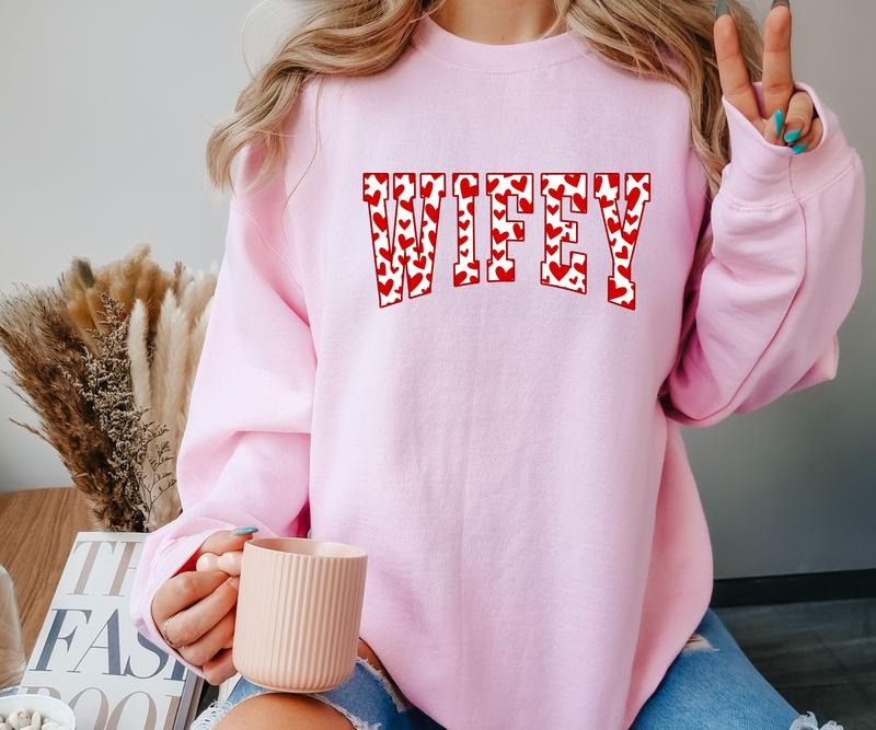 Wifey Hearts Crewneck Sweatshirt T-Shirts, Hoodie | GrindPrints.com