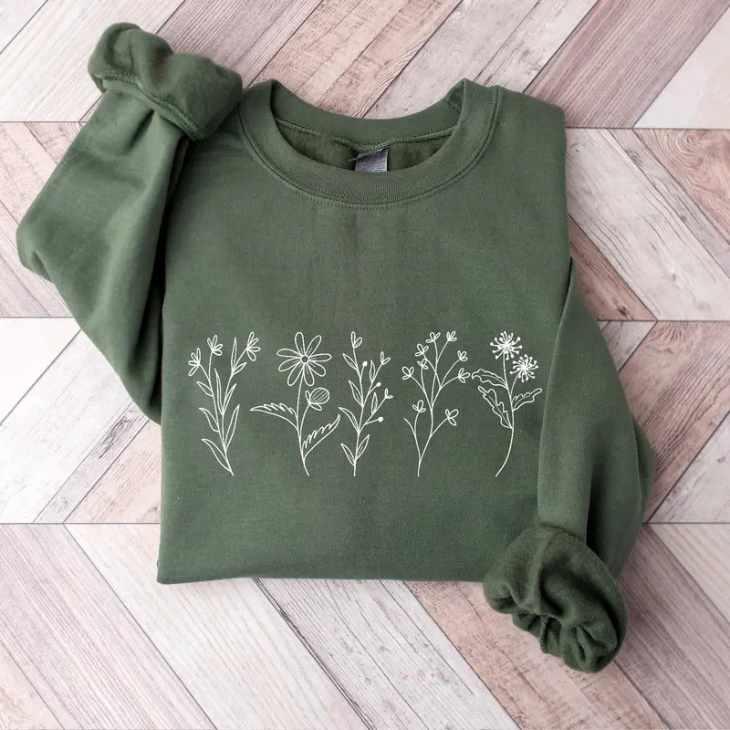 Wildflowers Sweatshirt, Flower Crewneck Sweatshirt, Floral Sweatshirt For Women, Flower Lover Shirt, Flowers Tee, Women...