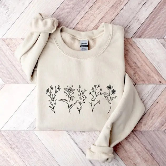 Wildflowers Sweatshirt, Flower Crewneck Sweatshirt, Floral Sweatshirt For Women, Flower Lover Sweatshirt, Flowers Hoodie,...