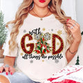 With God all things are possible, Jesus Christmas, Colorful Glitter Christmas Tree, Christian Christmas Tshirt Hoodie,...