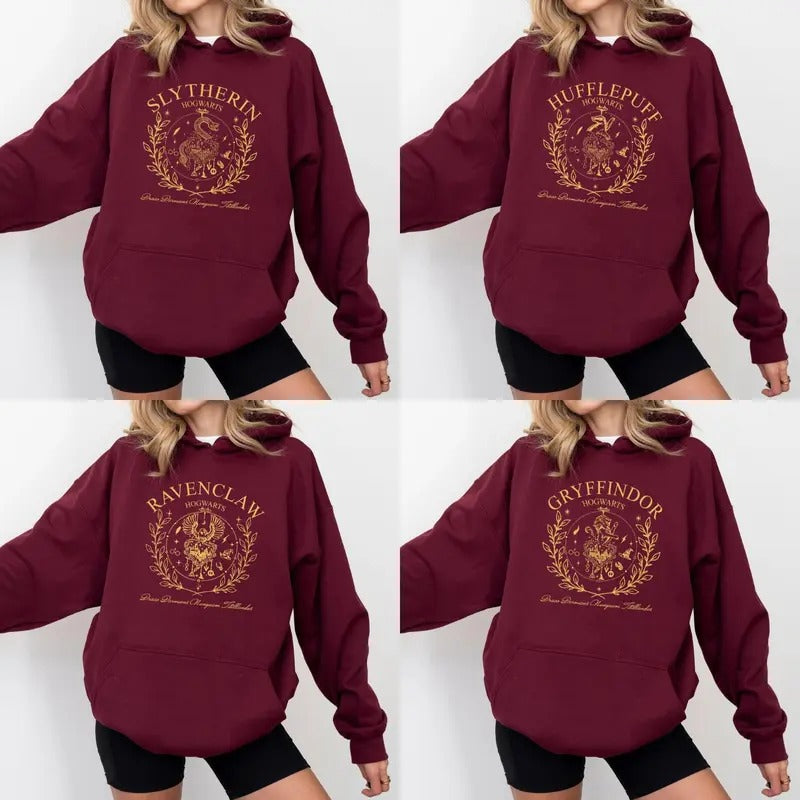 Wizard Houses Vintage Style Hoodie, Magical Hoodie, Magical Fantasy Shirt, Gift For Her, For Him Sweatshirt | GrindPrints.com