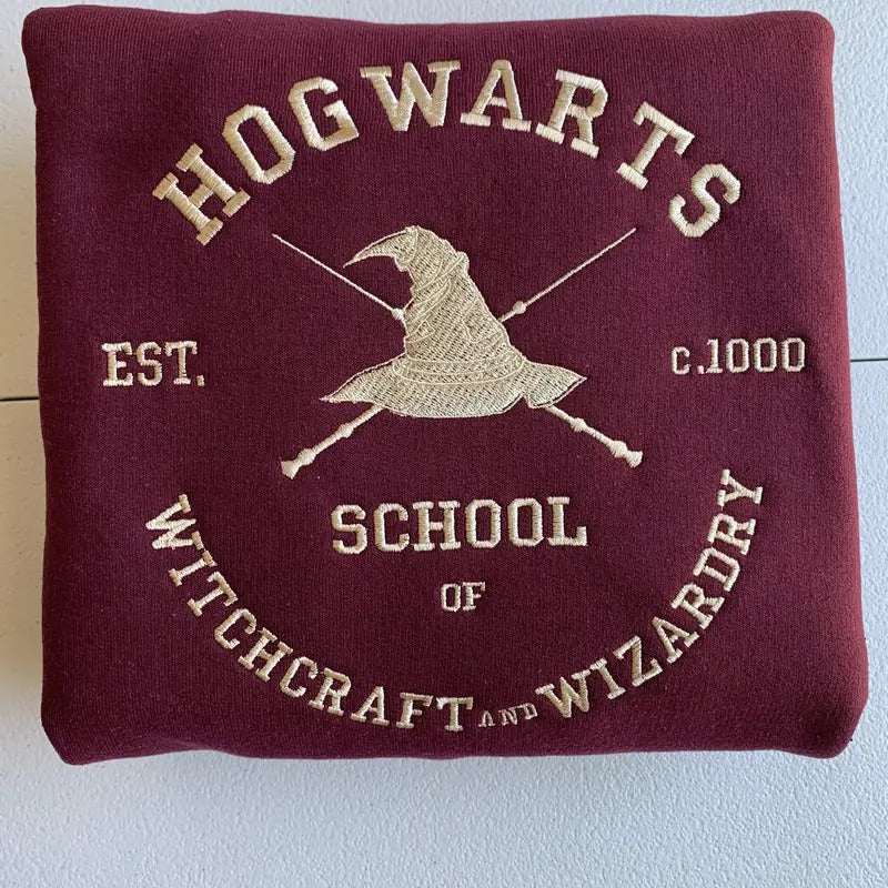 Wizard School Embroidered Wizarding World Inspired Cozy HP Magical T-Shirts, Hoodie, Sweatshirt