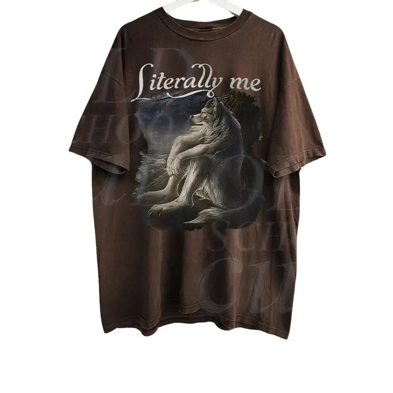 Wolf Funny Vintage T-Shirt, Retro Meme Tee, Grunge Clothing Aesthetic, Emo Silly Animal Graphic Shirt, Alpha Wolf Shirt,...