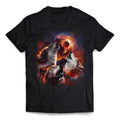 Wolf Howling in Burning Forest Beneath Asteroid Impact Moon, Short-Sleeve Unisex T-Shirt Made in USA Hoodie, Sweatshirt