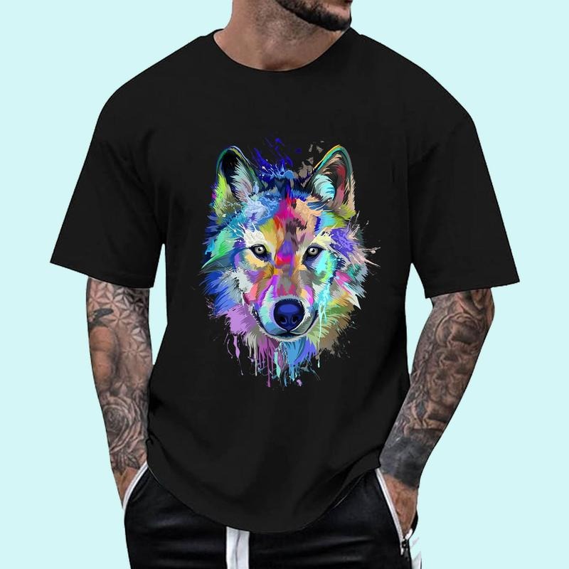 Wolf Splash Art Animal Face Wolf Lover Unisex T-Shirt, Cotton 100%, Top Trending Fashion Hoodie, Sweatshirt | GrindPrints.com