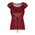 Women 's See Through Tee Shirt Lace Flower Crochet Tops Cap Sleeve Low Cut Sheer Lace Drawstring T-Shirt Off Shoulder...