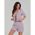 Women 2 Piece Summer Outfits Plaid Print Tie Front Short Sleeves T-Shirt and Elastic Shorts Club Streetwear Casual...