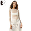 Women Basic Mesh Tops Casual Swiss Dot Sheer Long Sleeve Shirt Hoodie, Sweatshirt | GrindPrints.com