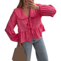 Women Basic Tie Front Tops Casual Solid Color Doll Collar Long Sleeve Shirt for Club Streetwear Aesthetic Clothes...