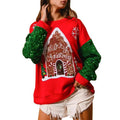 Women Christmas Sweatshirt, Long Sleeve Crew Neck Elk Print Hoodie Pullover for Casual Daily T-Shirts | GrindPrints.com
