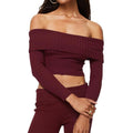 Women Knit Crop Tops Solid Color Boat Neck Long Sleeve Sweater Spring Fall CasualFit T-Shirts Streetwear Hoodie, Sweatshirt