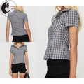 Women Plaid Shirt, Short Sleeve Button Closure Summer Tops Streetwear for Casual Daily Hoodie, Sweatshirt | GrindPrints.com