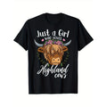 Women'S Highland Cow Graphic Tee - 100% Cotton Crew Neck T-Shirt with Geometric Pattern, Medium Stretch, All-Season...