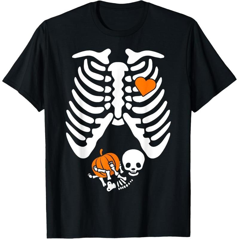 Women Skeleton Pregnancy Announcement Mom Halloween T-Shirt made in usa Hoodie, Sweatshirt | GrindPrints.com