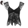 Women Summer Crop Tanks Flying Sleeve V Neck Lace Double Layered Lotus Edge Tops T-Shirts, Hoodie, Sweatshirt