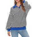Women Sweatshirt, Long Sleeve Stripes Contrast Color Hoodie Pullover Casual Tops T-Shirts | GrindPrints.com