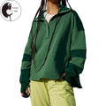 Women Sweatshirt, Long Sleeve Turn-down Collar Contrast Color Hoodie Pullover Casual Tops T-Shirts | GrindPrints.com