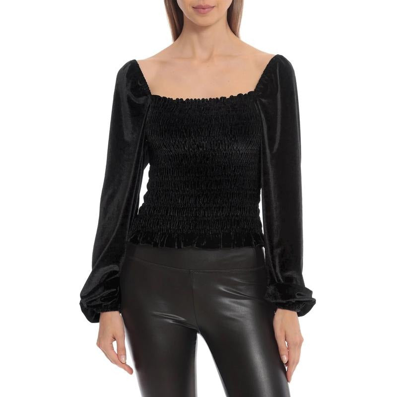 Women T-shirt Long Sleeve Square Neck Pleated SolidFit Ladies Tops Streetwear Hoodie, Sweatshirt | GrindPrints.com