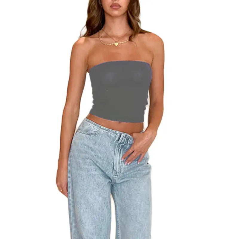 Women Tube Top, Strapless Backless Solid Slim Fit Summer Ladies Vest for Club Party Sleeveless Womenswear plain casual...