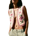 Women Vest, Sleeveless Open Front Embroidery Flower Outwear Gilet for Casual Street Cotton Womenswear T-Shirts, Hoodie,...