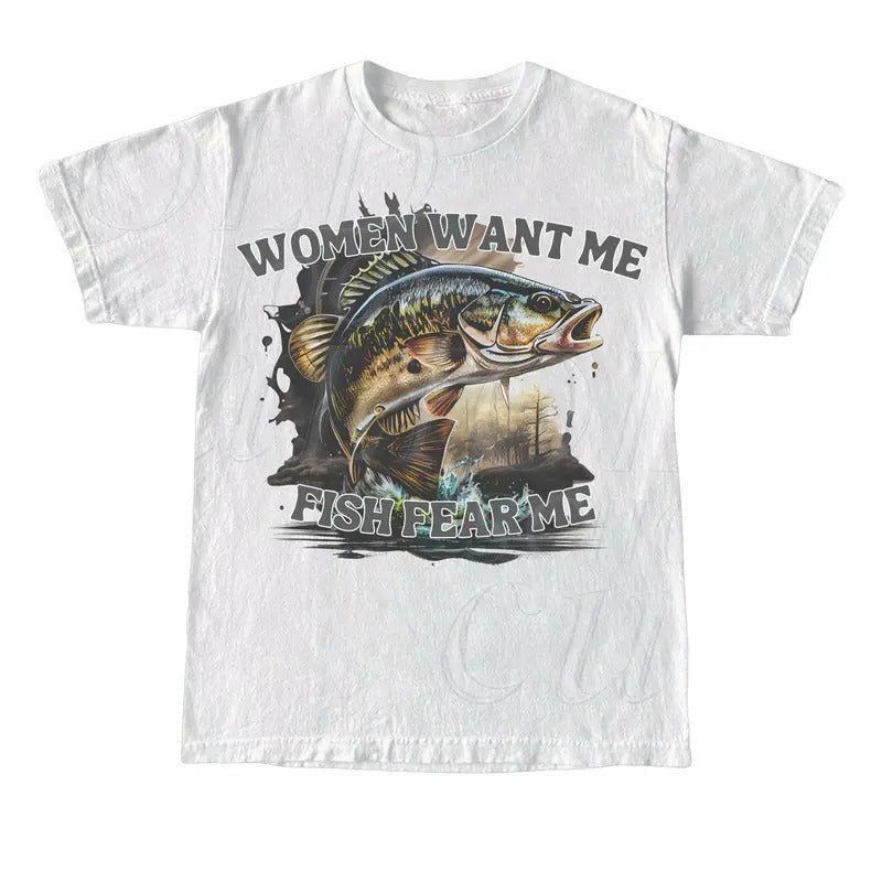 Women Want Me Fish Fear Me Vintage T-Shirt, Sarcastic T Shirt, Retro Drawing T Shirt, Meme T Shirt, Unisex Tee, Fisher...