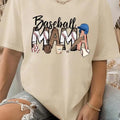 Women's "Baseball MAMA" Slogan Print Round Neck Tee, Women's Letter & Baseball Print Round Neck Graphic Tee, Vintage...