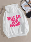 Women's "NOT IN THE MOOD" Letter Print Drop Shoulder Doodie DRG, Drawstring Longsleeves Kangaroo Pocket Hoodie for daily...