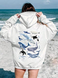 Women's Animal Print Drop Shoulder Hoodie, Fashion Casual Drawstring Pocket Hooded Sweatshirt for Daily Holiday Outdoor...