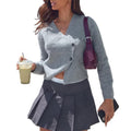 Women's Autumn Short Sweater Cardigan Solid Long Sleeve V Neck Oblique Button Up Knitwear T-Shirts, Hoodie, Sweatshirt