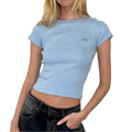Women's Basic Crop Tops Tight Fitted Round Neck Short Sleeve Cute Bow Embroidery Ribbed T-Shirts Tops Y2k Summer Blouse...