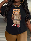 Women's Bear Print Round Neck Graphic Tee, Fashion Casual Crew Neck T-shirt for Daily Holiday Vacation Outdoor Wear,...