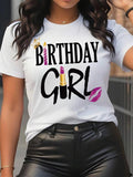 Women's Birthday Girl Letter Print Round Neck Graphic Tee, Vintage Trendy Casual Short Sleeve T-shirt for Daily Wear,...