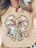 Women's Bow  & Letter Print Round Neck Tee, Casual Short Sleeve Crew Neck T-shirt for Daily Wear, Ladies Clothes for All...