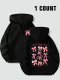 Women's Bow & Letter Print Hoodie, Casual Long Sleeve Hooded Sweatshirt for Spring, Ladies Clothes for Daily Wear T-Shirts