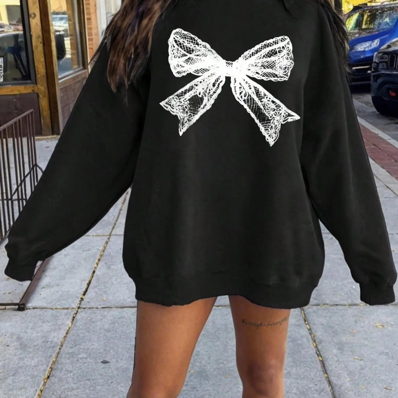 Women's Bow Print Crew Neck Pullover Sweatshirt, Casual Long Sleeve Sweatshirt for Spring & Fall, Fashion Women's Top for...