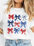 Women's Bow Print Round Neck Tee, Casual Star & Striped Print Short Sleeve T-Shirt for Daily Wear, Ladies Clothes for All...