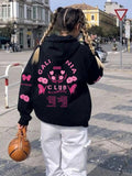 Women's Butterfly & Letter Print Drop Shoulder Hoodie, Fashion Casual Drawstring Pocket Hooded Sweatshirt for Daily...