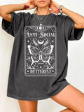 Women's Butterfly & Moon & Star Print Round Neck Tee, Trendy Casual Graphic Crew Neck T-shirt for Daily Wear, Ladies All...