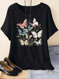 Women's Butterfly Print Round Neck Tee, Casual Short Sleeve Crew Neck T-Shirt for Summer, Fashion Women's Top for Daily...