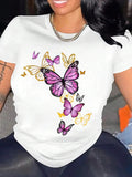 Women's Butterfly Print Round Neck Tee, Fashion Casual Crew Neck T-Shirt for Daily Holiday Vacation Outdoor Wear, Ladies...