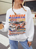 Women's Car & Letter Print Crew Neck Sweatshirt, Casual Long Sleeve Pullover for Fall & Winter, Women's Clothes for Daily...