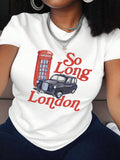 Women's Car & Letter Print Round Neck Tee, Vintage Trendy Casual Short Sleeve T-shirt for Daily Wear, Ladies Summer...