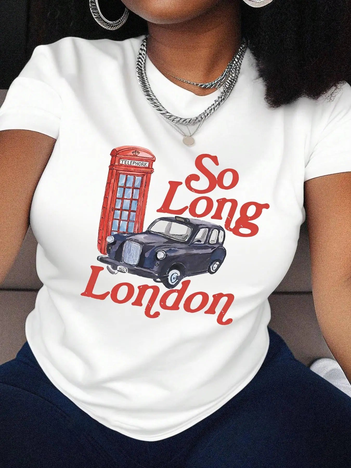 Women's Car & Letter Print Round Neck Tee, Vintage Trendy Casual Short Sleeve T-shirt for Daily Wear, Ladies Summer...