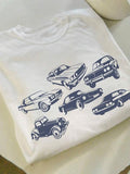 Women's Car Print Round Neck Tee, Casual Short Sleeve Crew Neck T-shirt for Daily Wear, Ladies Clothes for All Seasons...