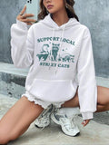 Women's Cartoon Animal Print Drop Shoulder Hoodie, Fashion Casual Drawstring Pocket Hooded Sweatshirt for Daily Holiday...