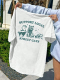 Women's Cartoon Animals & Letter Print Drop Shoulder Tee, Casual Half Sleeve Round Neck T-Shirt for Summer, Fashion...